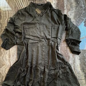 NWT- Women Army Green Long Sleeve V Neck Dress- Mikarose